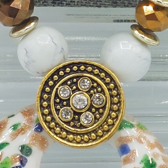 Vintage 80's white and Silver Toned Long Necklace White Glass Beads Pendant - Picture 3 of 6